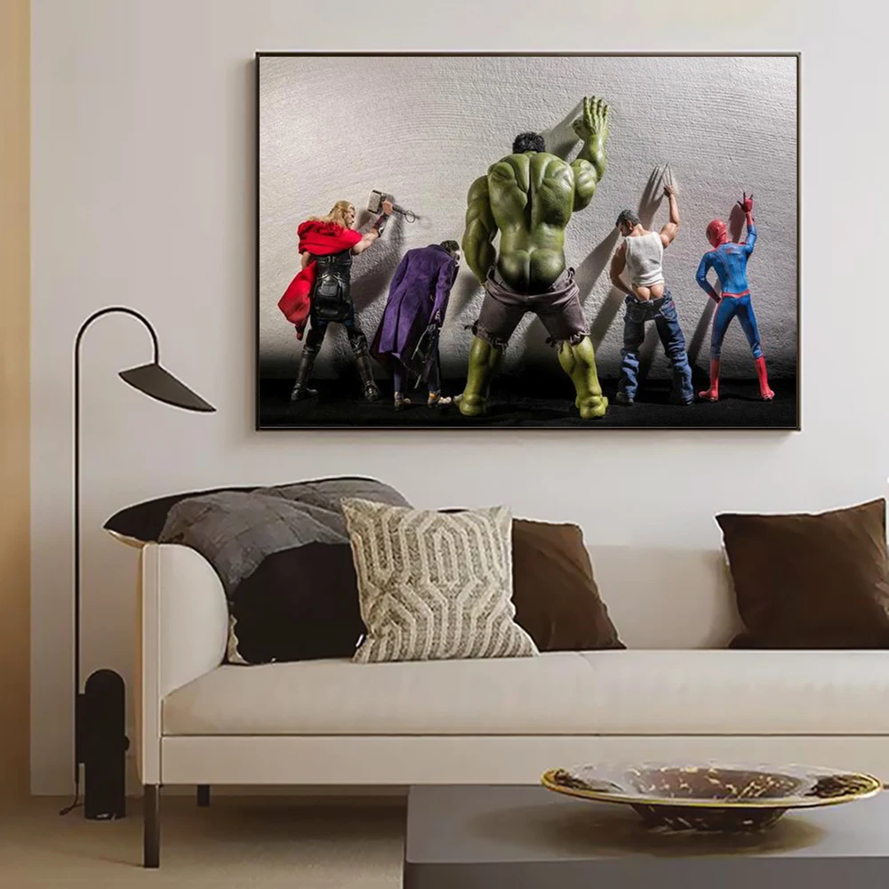 Marvel Canvas Poster E Stampe Avengers Movie Hulk Superheros In Toilet Thor Poster Canvas Wall Art Home Decor Per Soggiorno