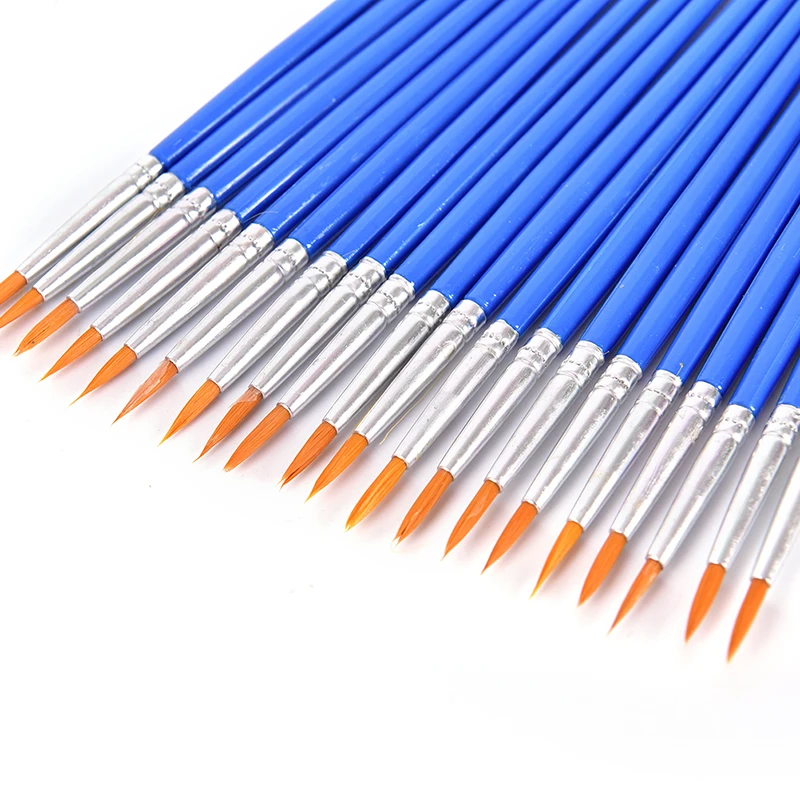 10Pcs Nylon Hair Artist Paint Brush Acrylic Watercolor Round Fine Hand Point Tip painting brushes