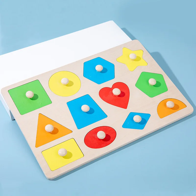 Montessori Colorful Geometry Grasping Board Wooden Toys Pegged Grab Shape Sorting Board Toys For Baby Educational Kids Gifts