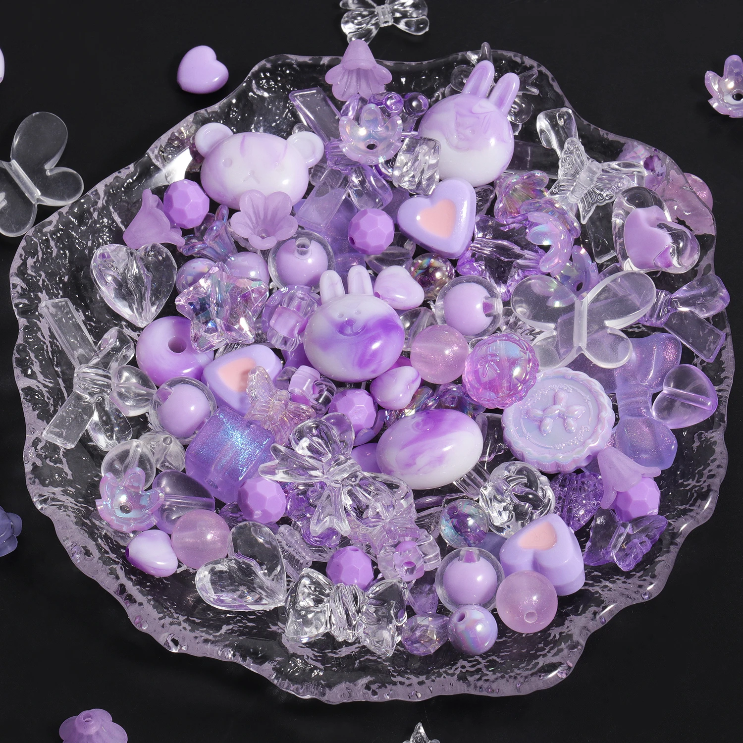 Charming Acrylic Beads Set - Floral, Butterfly & Heart Designs for DIY Jewelry & Crafts, 50g