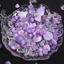 Charming Acrylic Beads Set - Floral, Butterfly & Heart Designs for DIY Jewelry & Crafts, 50g (Purple)