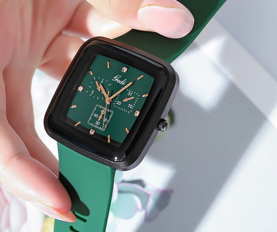 Square simple casual silicone fashion quartz watch with large dial