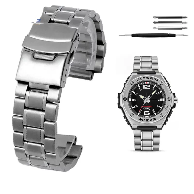 Halus Steel Watch Band untuk Casio Black Knight MWA-100H MWD-100H