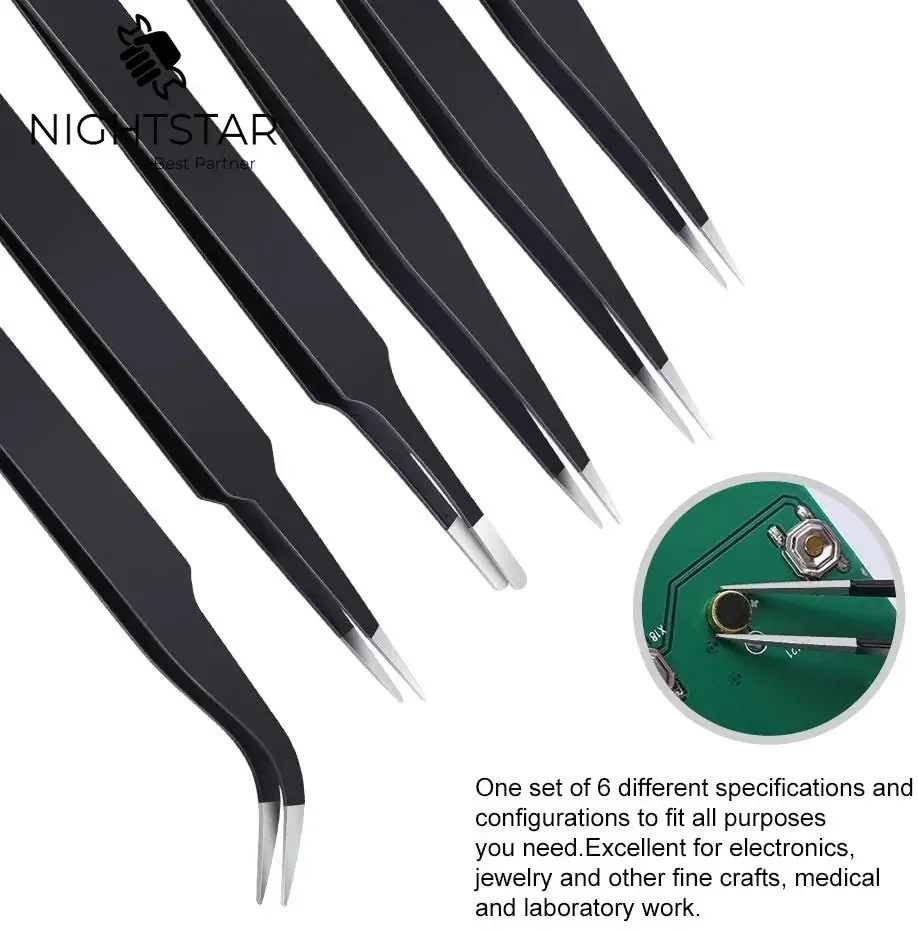 Anti-static Precision Tweezers Set Stainless Steel ESD Tweezers Electronic Repair Soldering Iron Tool for Beauty Eyelashes precision tweezers tweezer tool esd anti static tweezers soldering tweezers
