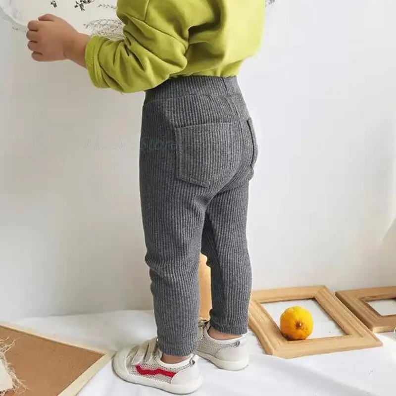 Yellow Knitting Cotton Pants for Girls Baby Leggings Ribbed Casual