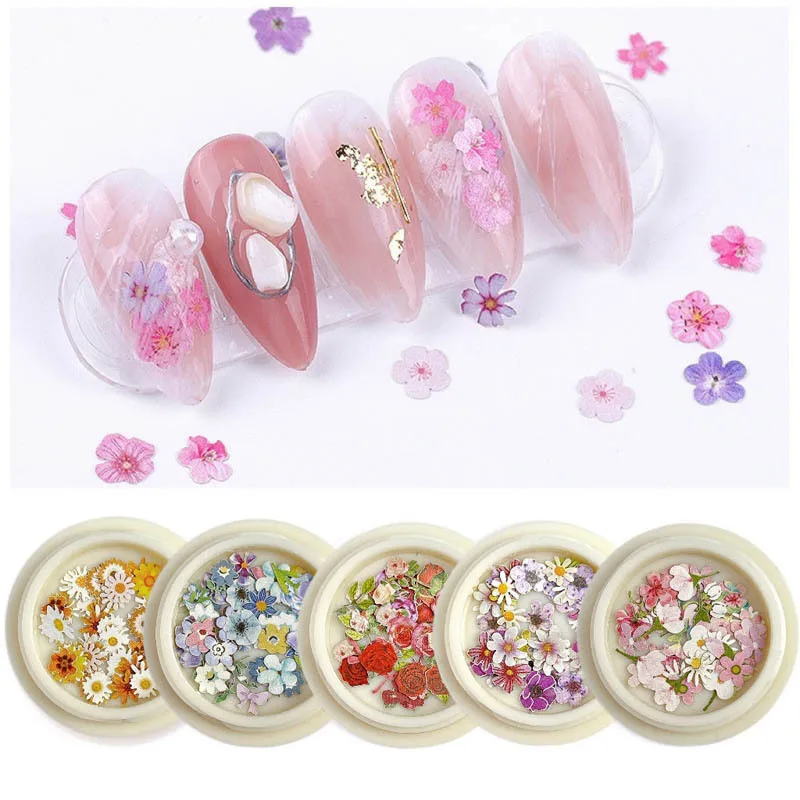 50 teile/schachtel Nagel Blume Ultra-dünne Holz Zellstoff Patch DIY Farbe Gemischt Kleine Daisy Rose Nagel Dekoration Schmuck Nagel kunst Zubehör – Detail 5