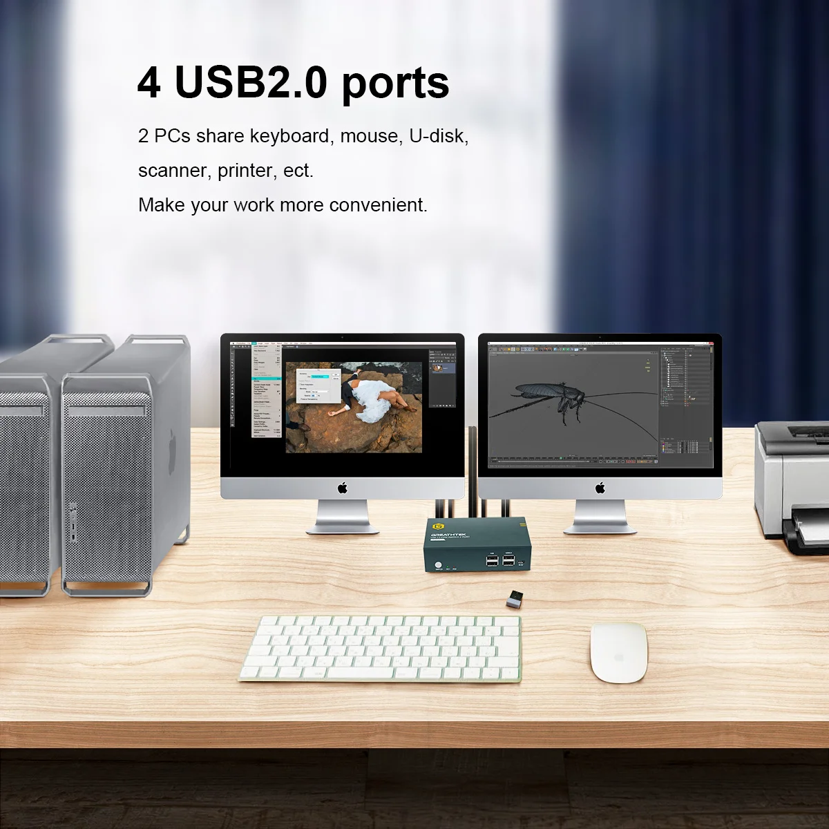 Switch Kvm A 2 Porte Splitter Switcher Hdmi 2.0 4K @ 60Hz 2 Gruppi 2 In 2 Out 4 Porte Con 4 Hub Usb Per Pc Macbook Laptop Dual Display