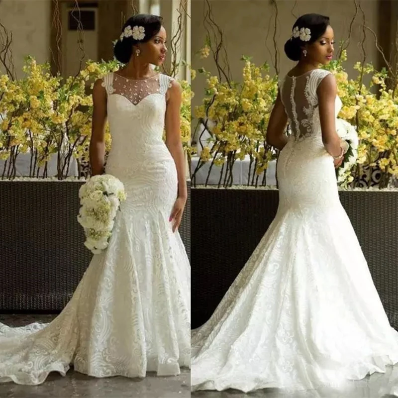 

Fansmile Vestido De Noiva Vintage Lace Mermaid Wedding Dresses 2023 Plus Size Bridal Tulle Mariage FSM-298M