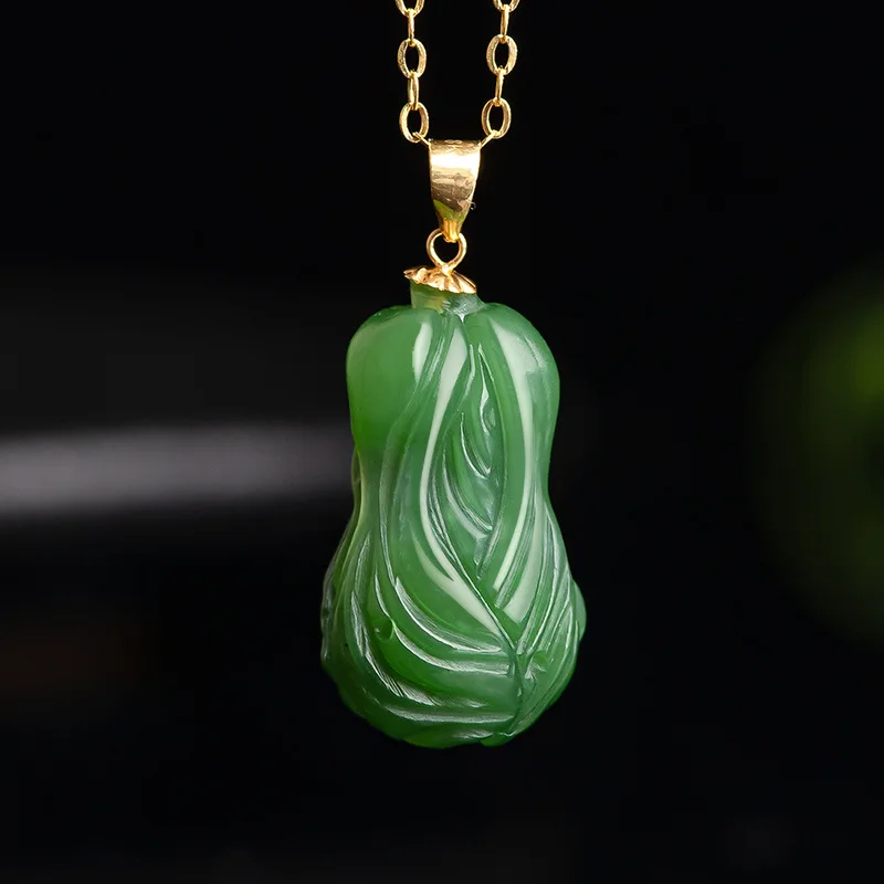 

Mai Chuang/Hand Carved/silver inlay heTian jade jasper cabbage Necklace Pendant Fashion Elegant Jewelry Men Women Couple Gift
