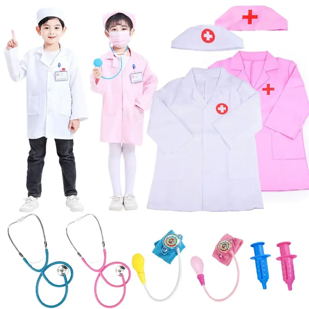1 Set White Pink Toy Clothes Performance Costume Playing House Nurse Clothes Role Play Professional Play