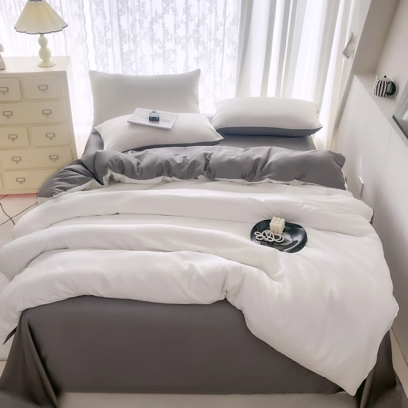 3/4pcs Summer Cool Silk Quilt Set for Bedroom Apartment Solid Color Fashion (1pc Quilt Cover +1pc Bed Sheet +1/2pcs Pillowcase) 3/4pcs Summer Cool Silk Quilt Set for Bedroom Apartment Solid Color Fashion (1pc Quilt Cover +1pc Bed Sheet +1/2pcs Pillowcase)