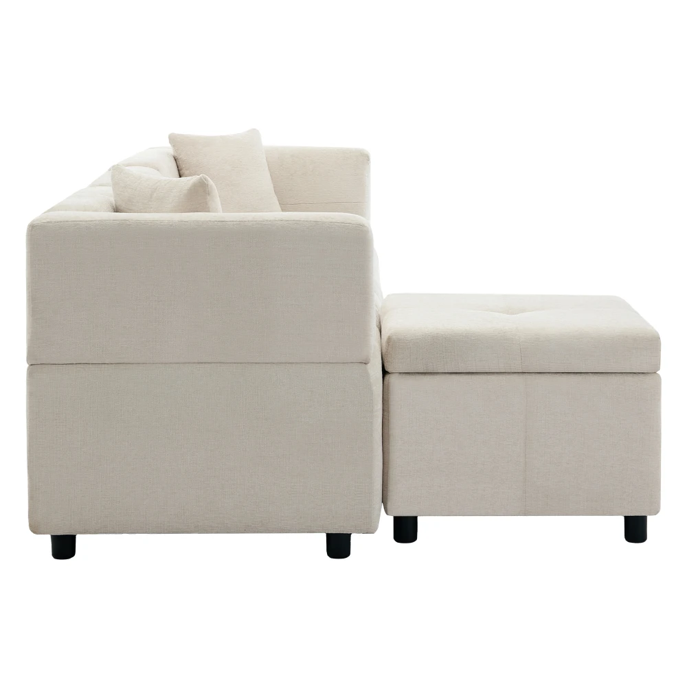 3-Sitzer-Sofa, mit Stauraum, L-förmiges Ecksofa mit abnehmbarem Fußhocker und 2 Kissen, geeignet für Wohnzimmer, Büro – Detail 15