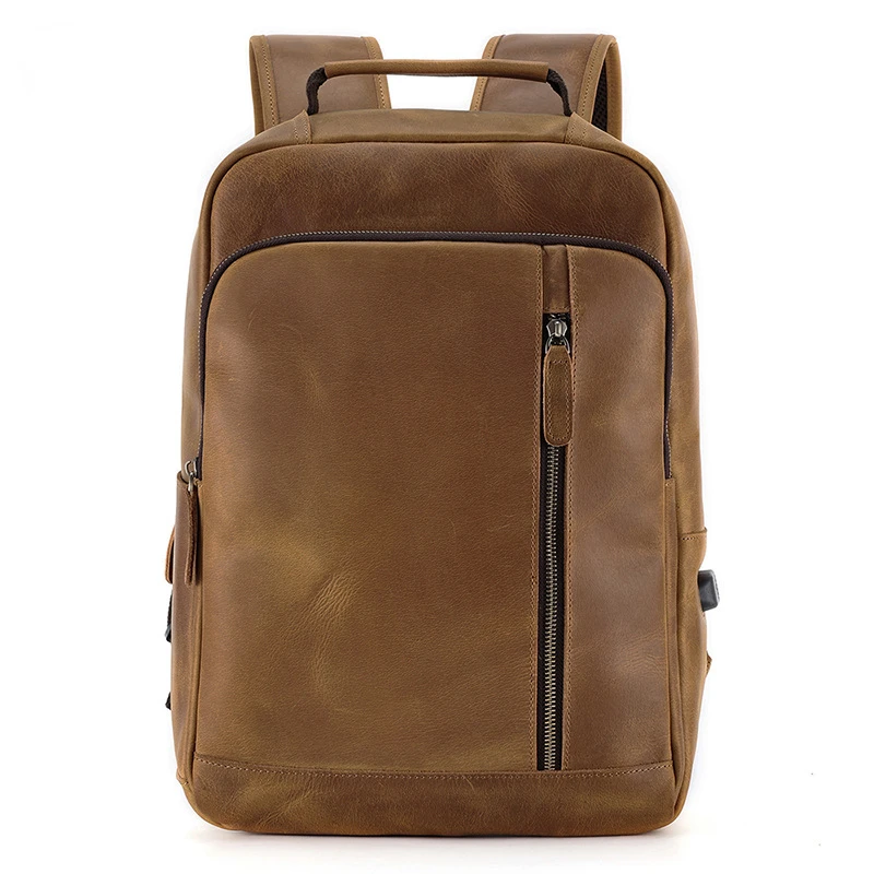 

Jonlily Men's Genuine Leather Backpack High Capacity Travel Rucksack Bussiness 15.6 Inches Laptop Bag Daybag Purse -KG1093