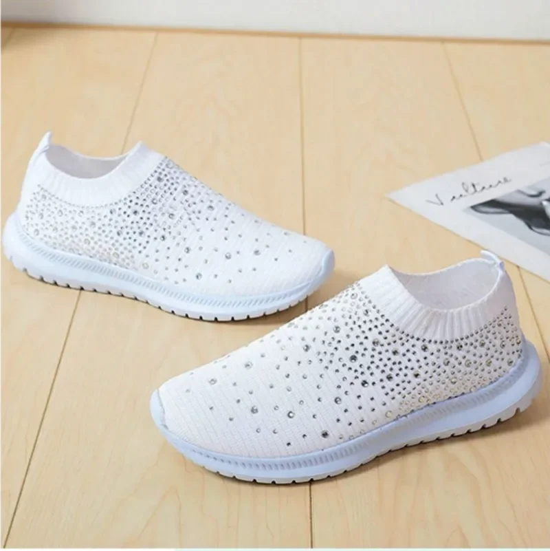 Large Size Rhinestone Elastic Socks Shoes Casual Women's