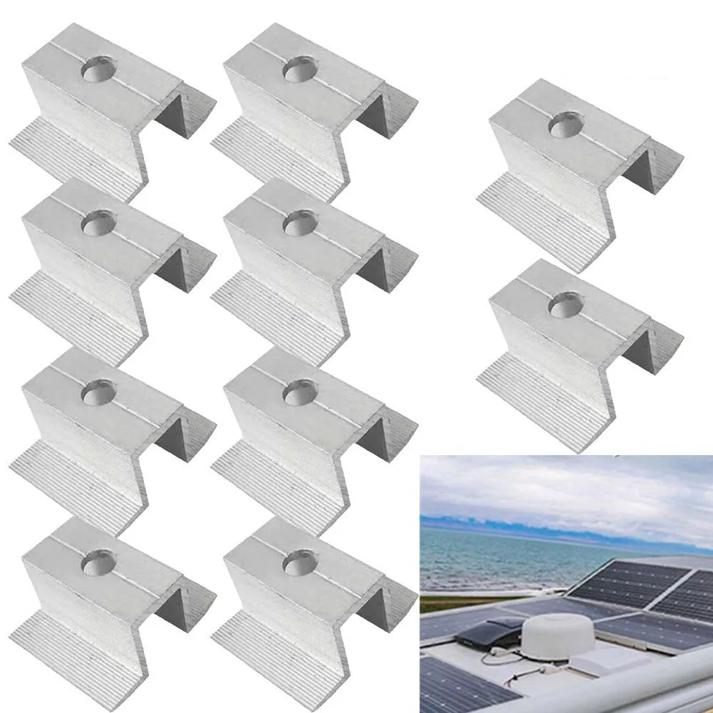 10Pcs Solar Middle Clamp PV Module Bracket Height 25-50MM Aluminum Alloy Clamp Fixing Installation Bracket Solar Accessories