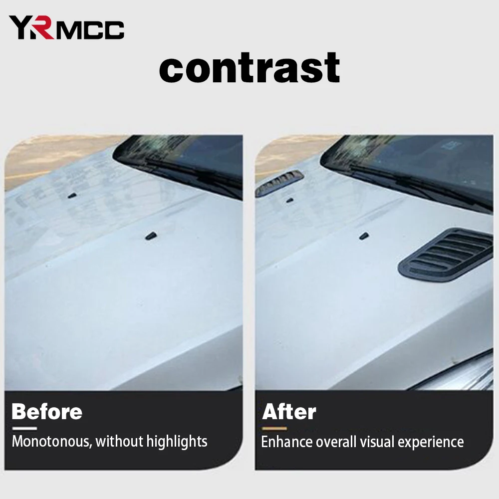Hood Scoop Stickers 2PCS Universal Car Tuning Hood Carbon Fiber Air Flow Intake Decoration Hood Scoop Bonnet Vent Cover Stickers Decoration Styling