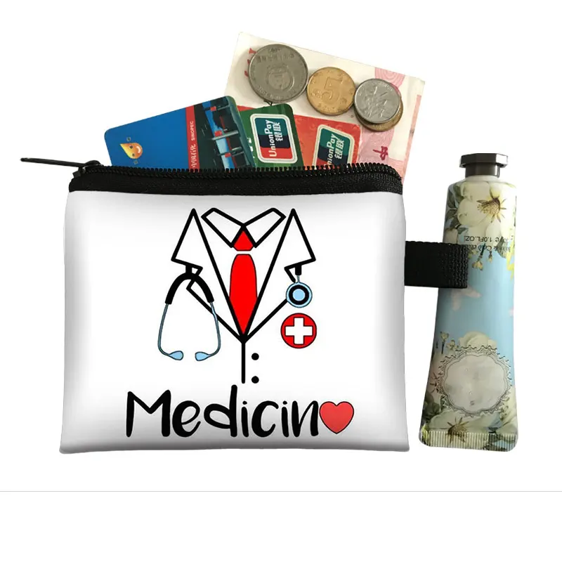 Cute Nurse Coin Purse Medical Doctor Stethoscope Syringe Wallet Charms Nurse Cap Hospital Coin Bag ID Credit Card Holder