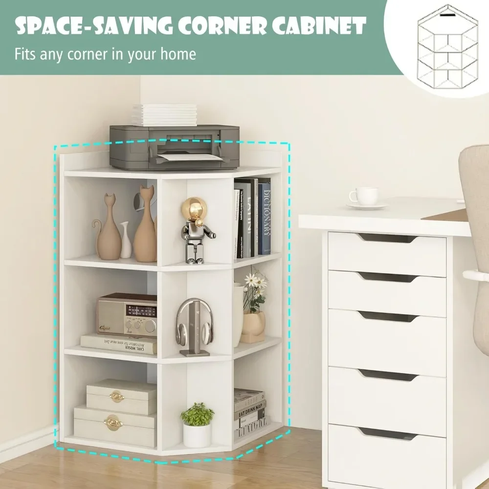 Kids Corner Cabinet with Charging Station, Wooden Cubby Bookcase with USB Ports and Outlets, 3-Tier Kids Bookshelf 6
