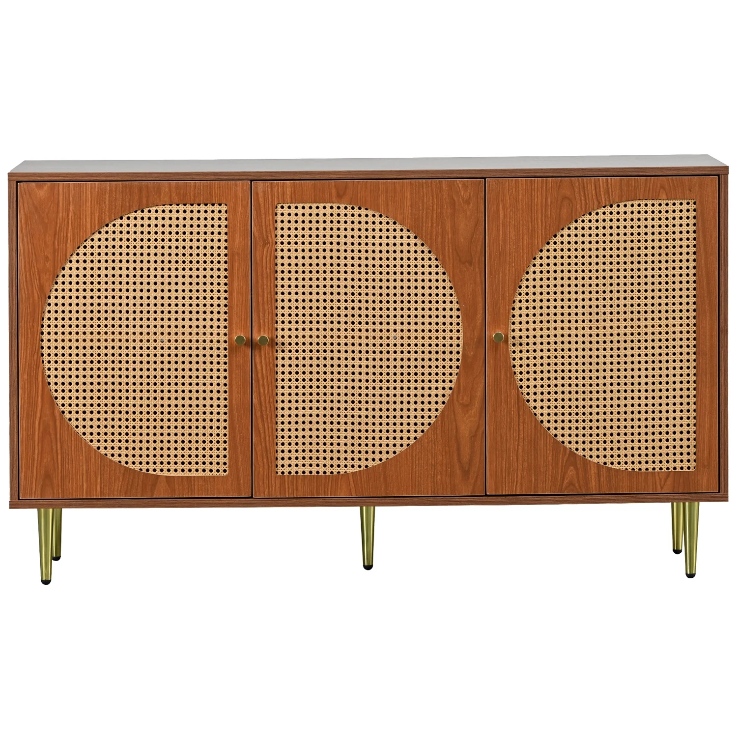 Sideboard mit 3 Rattan-verzierten Türen, Kommode mit Metallgriffen, für Schlafzimmer, Wohnzimmer und Büro – Detail 14