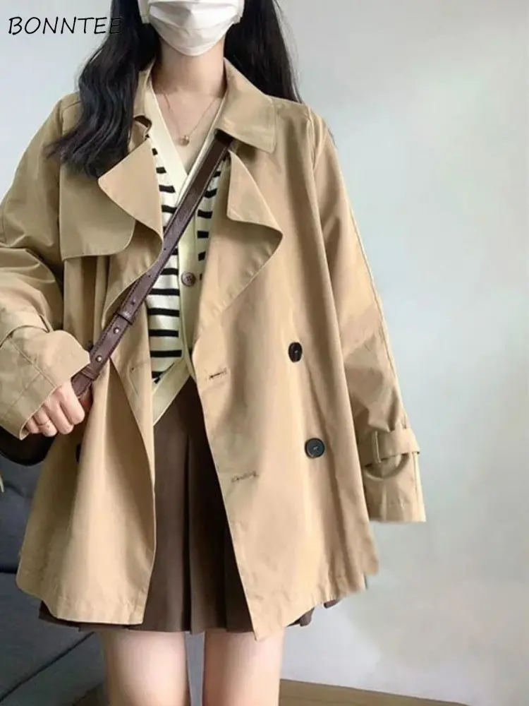 

Trench Women Fashion Preppy Style Autumn New Loose Design Long Sleeve Elegant Solid All-match Outerwear Casual Tender Streetwear