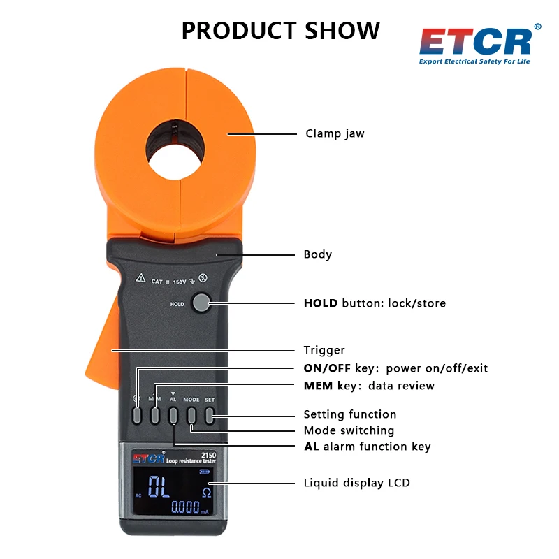 ETCR2150 Leakage Current Meter 40A Clamp Earth Resistance Tester1500Ω Rechargeab