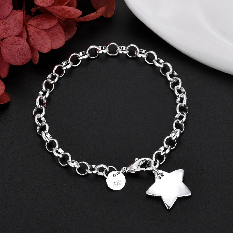 korean fashion 925 Sterling Silver Elegant Star Bracelets Necklace Jewelry Set Silver Jewelry Silver Jewelry Set For Women fine Party Wedding Jewelry sets Accessories Gifts