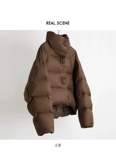 Chic Design Cropped Jacket Winter Short Puffer Jacket Women Clothing Cotton-padded Coats Warm Stand-up Collar Coat Bread Jackets