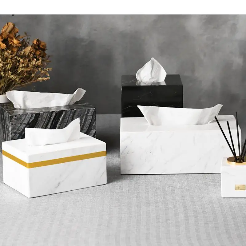 

1pc Tissue Boxs Natural Marble Living Room Dining Table Tissue Holder Decoration Accessories Bathroom Draw Paper Storage Box