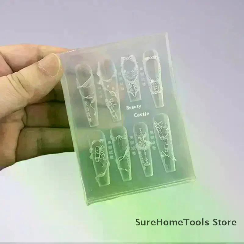 리본 보우 발레 슈즈 3D 실리콘 네일 아트 몰드 DIY 네일 아트 데코레이션 투명 조각 템플릿 매니큐어 디자인 도구