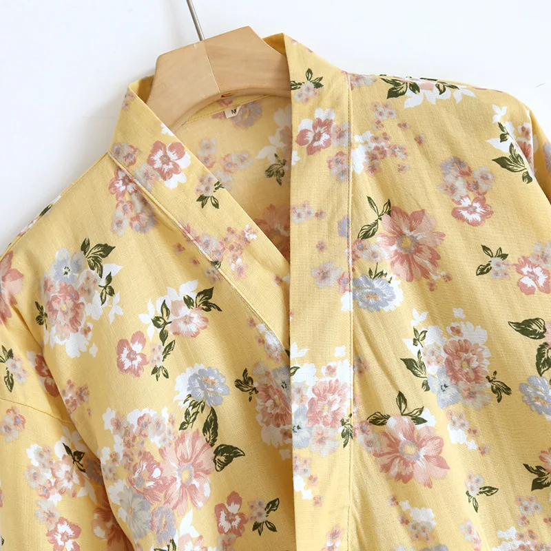 Japanese Kimono Cotton Gauze Bathrobe For Women Floral Printed Sleepwear Robe Loose Spring Autumn Night Wear Home Robes