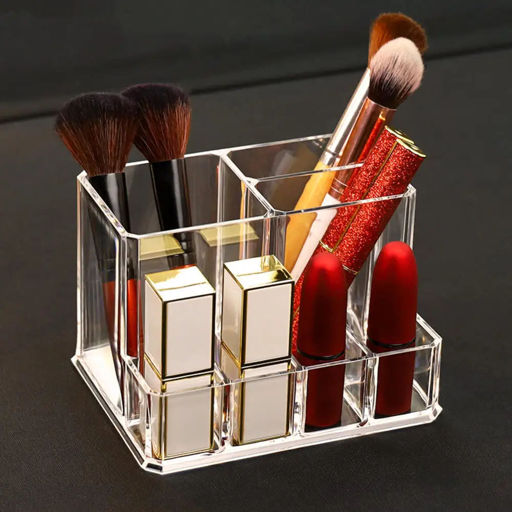 Transparent Acrylic Square Pen Holder Desktop Cosmetic Storage Box Large Capacity Makeup Brush Pen Holder Desk Organization 4