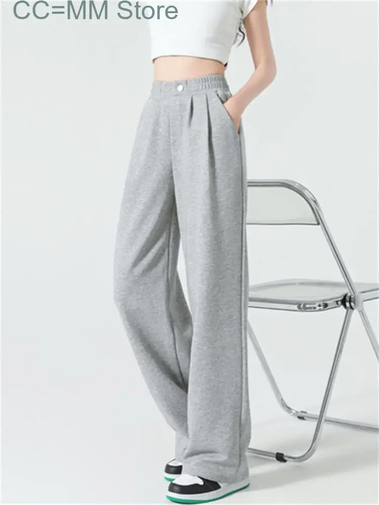 New High Waisted Baggy Pants Women Spring High Waisted Fashion Wide Leg Pants Ladies Solid Chic Casual Pants