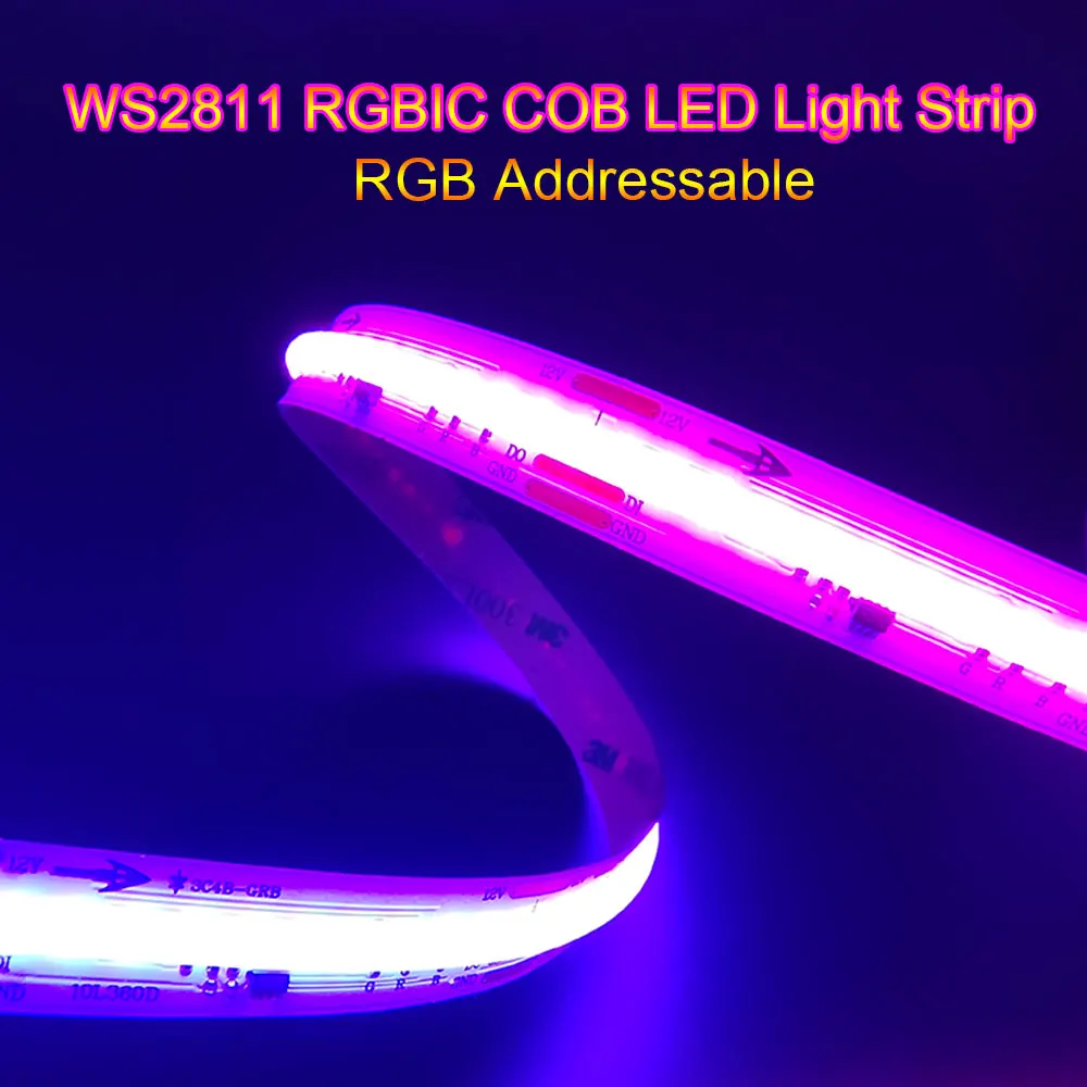 

WS2811 RGBIC Addressable COB LED Light Strip 720/576/360LEDs/m 12V 24V Smart RGB Pixel Dream Color Flexible FOB FCOB Tape Light