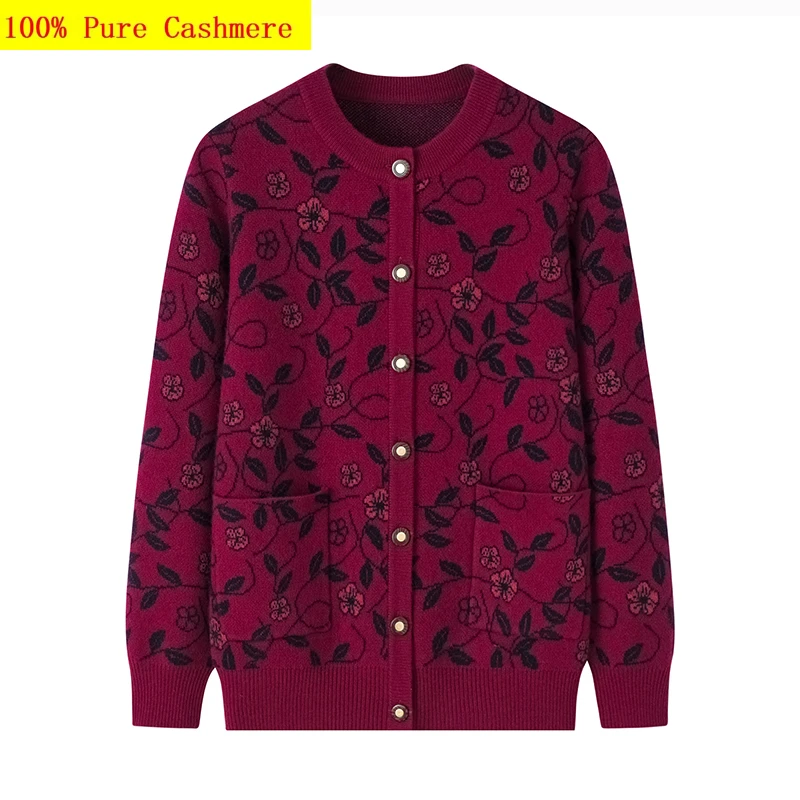 

New Arrival Fahion Autumn and Winter Double Lift Thickened Cashmere Women's Round Neck Cardigan Coat Large Sweater Size M-5XL