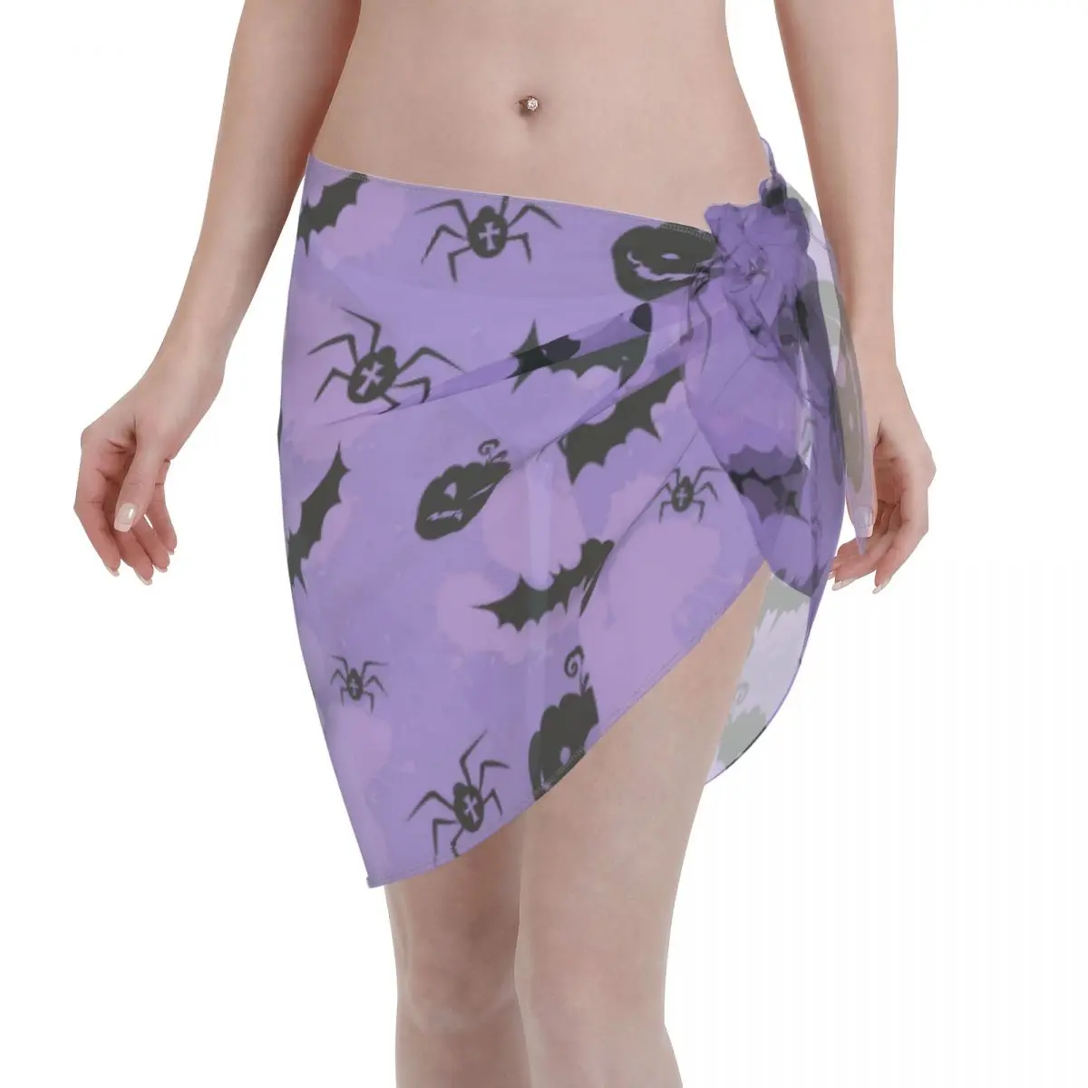 

Horror Halloween Sexy Women Beach Cover Up Wrap Swimwear Pareo Sarong Pumpkin Bat Spider Bikini Cover Ups Skirt Swimsuits
