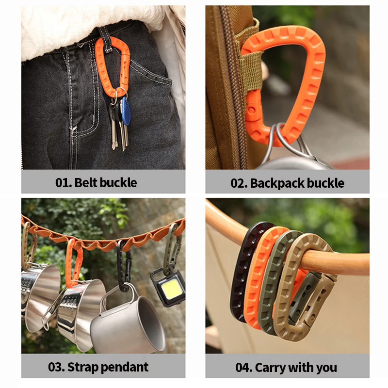 10PCS Tactical Edc Carabiners Military Gadgets D Shape Plastic Carabiners Clips Backpack Buckle Outdoor Hiking Camping Supplies
