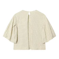 2026 New Women's Fashion Simple and Versatile Short Sleeve Round Neck Checkered Balloon Sleeve Top - Image 5