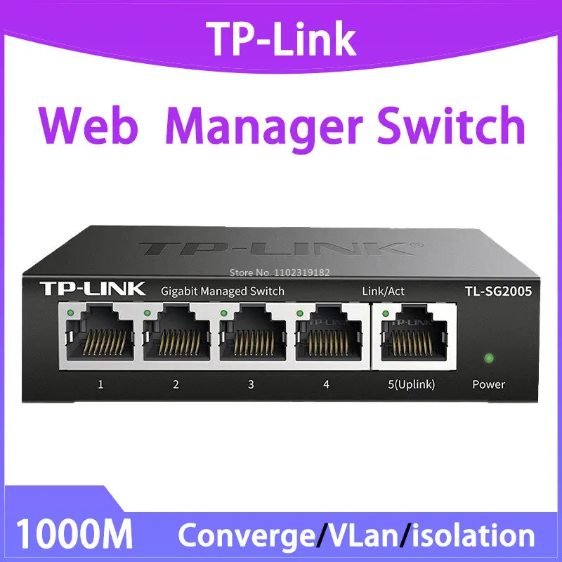 

TP-LINK TL-SG2005 Full-gigabit Web Management Five-port Switch VLAN Isolation Port Monitoring Converge Ethernet Switch