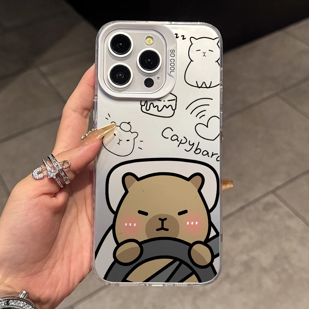 Charming Capybara Cartoon Phone Case - Silver Hard Cover