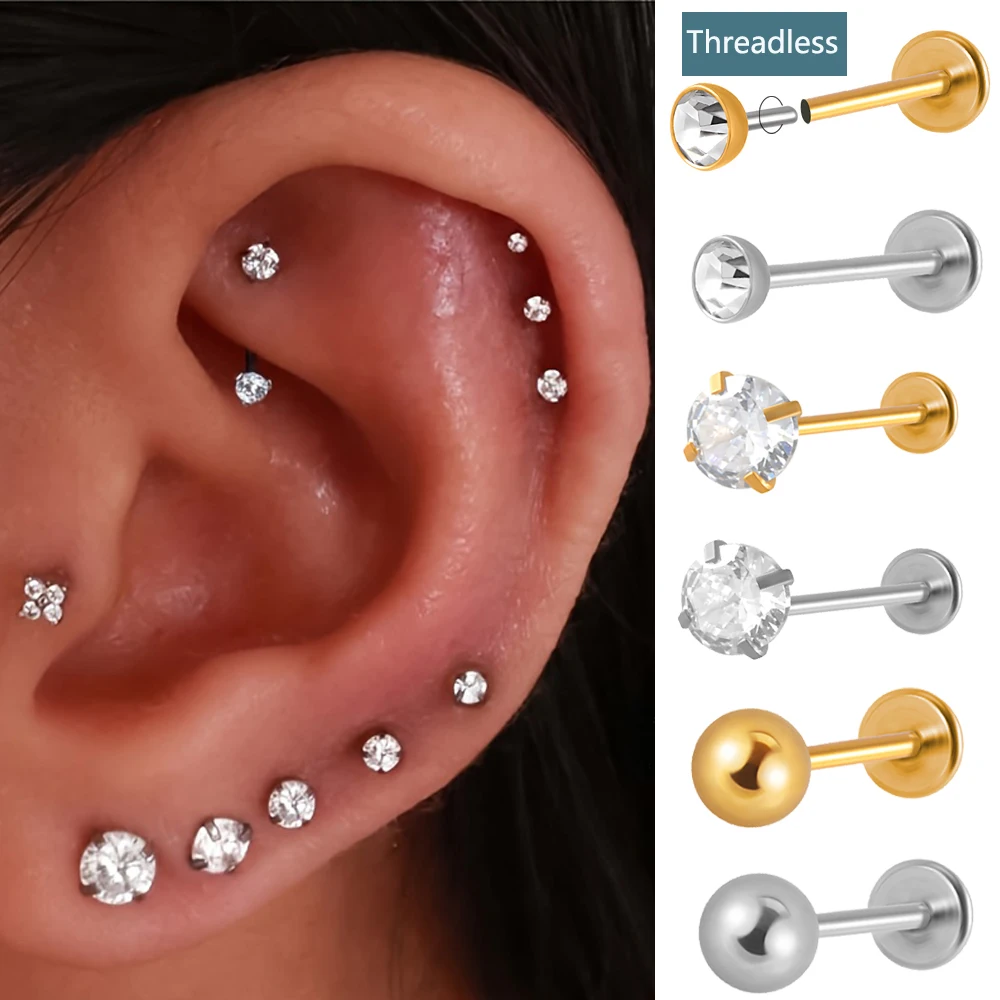 1PC Surgical Steel Threadless Push in Ear Cartilage Tragus Helix