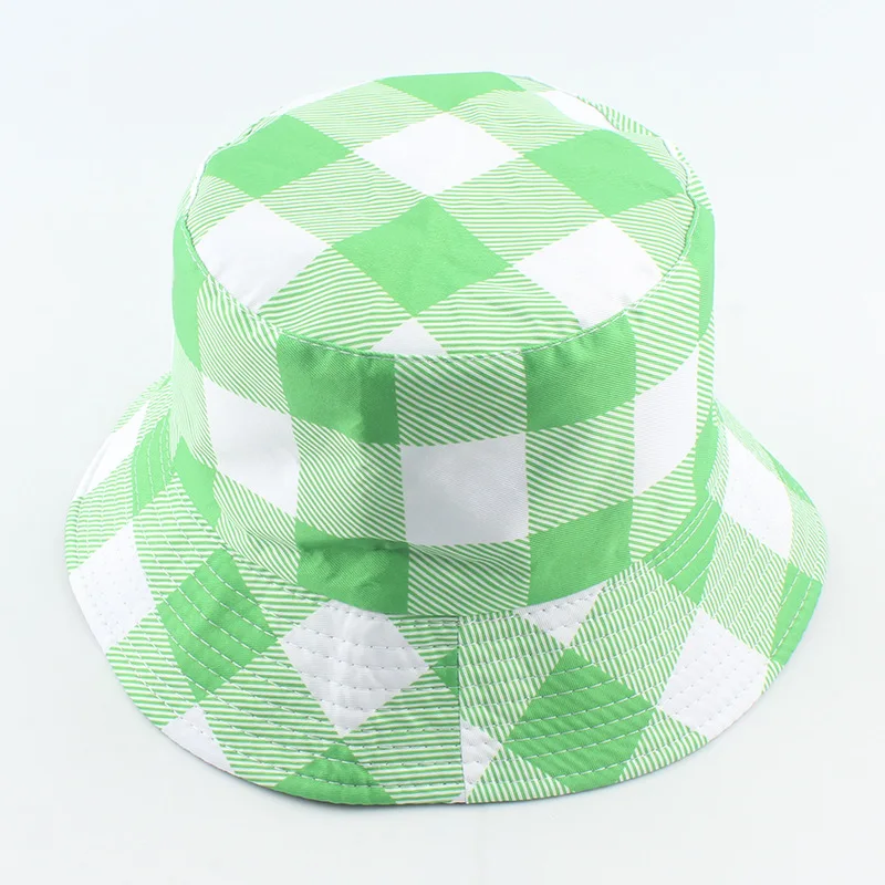 

Bucket Hat Women Summer Sunshine Protection Wide Brim Beach Cap Plaid Pattern Outdoor Holiday Accessory For Teens