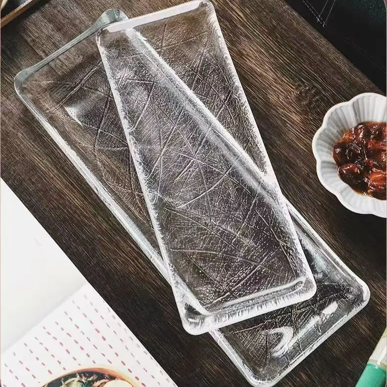 Japanese transparent glass long plate household palm print sushi plate sashimi cooking condiment dish tableware