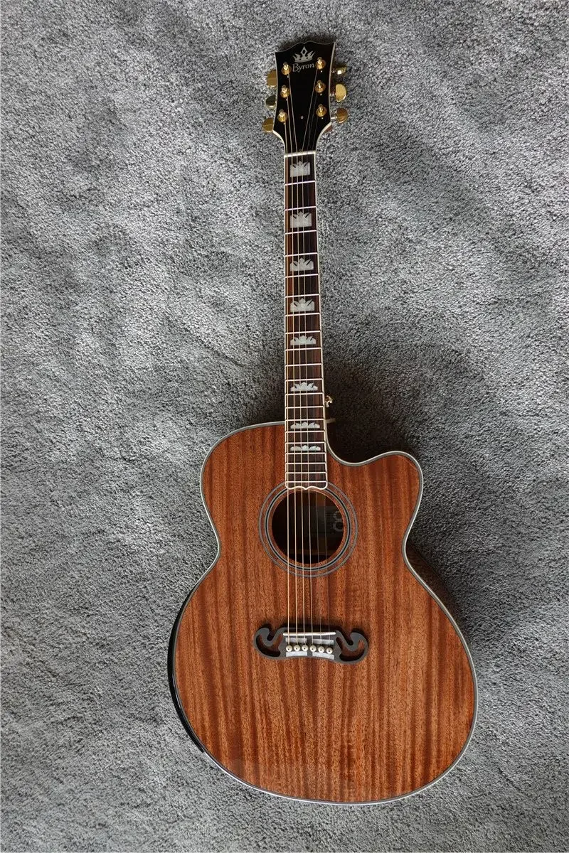 

vintage custom shop solid mahogany wood jumbo body cutaway single cut acoustic electric guitar with armrest SHIP FROM US UK