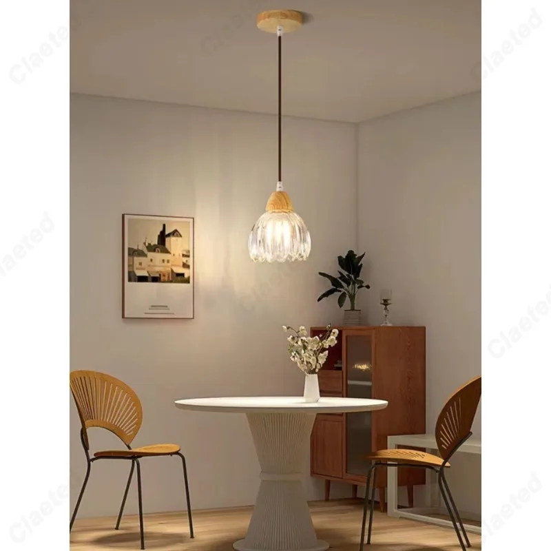 Description Picture 2 of itemLED Retro E27Wooden Art Headboard Glass Pendant Light Flower Pendant Light Living Room Dining Room Staircase Glass Ceiling Light