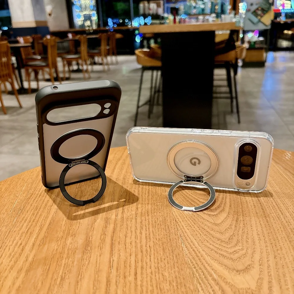 MagSafe Matte Rotating Bracket Case with Transparent Shockproof Cover and Holder Stand