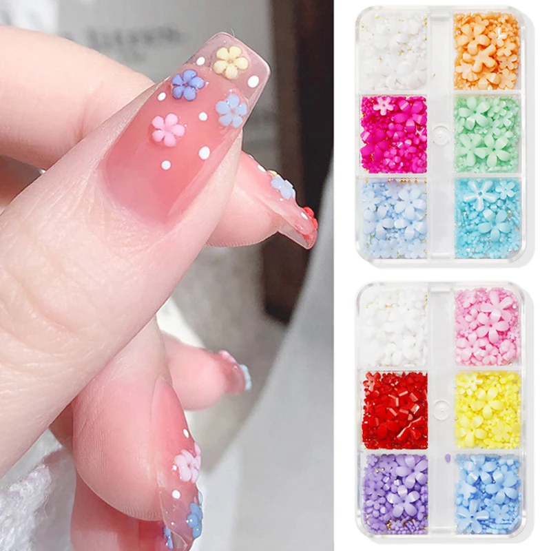 3D Acrylic Clock Flower Nail Charms Bronzing Floral Cherry