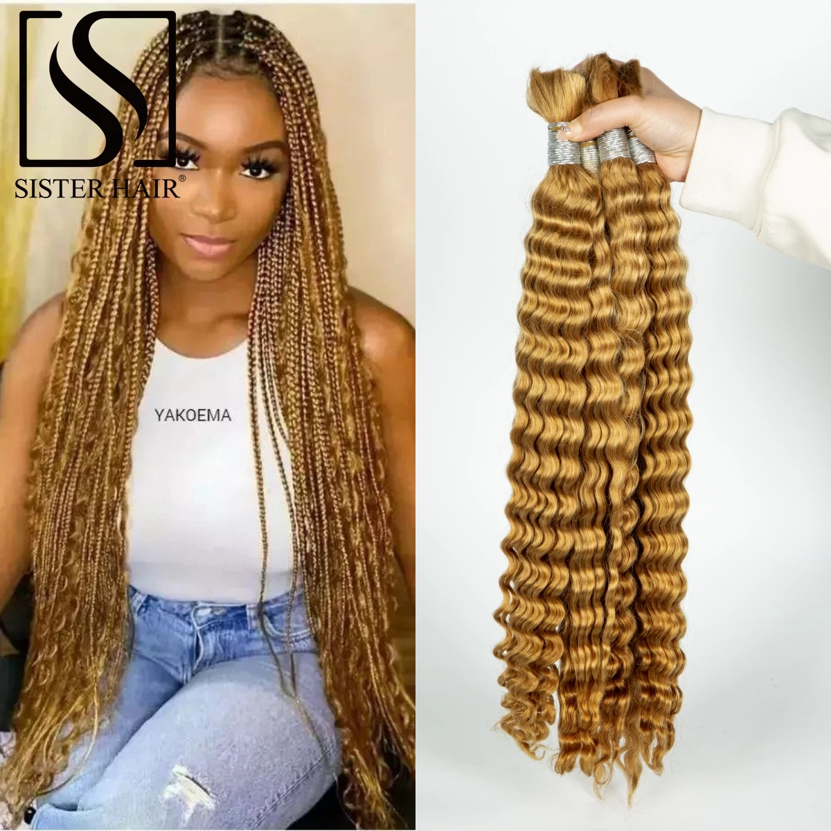 

Ombre 26 28 Inch 1 3 4 Bundles Deep Wave Human Hair Bulk For Braiding No Weft 100% Virgin Brazilian Remy Hair For Braiding Hair