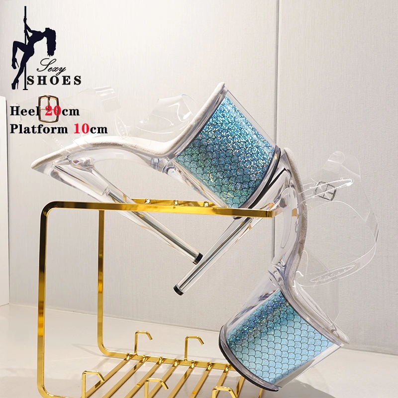 

Sexy 8Inch 20cm Bling Women Sandals Models Dress Pole Dance Women's Shoes Peep Toe Platform Thin Heels Exotic Fetish Bride Heels