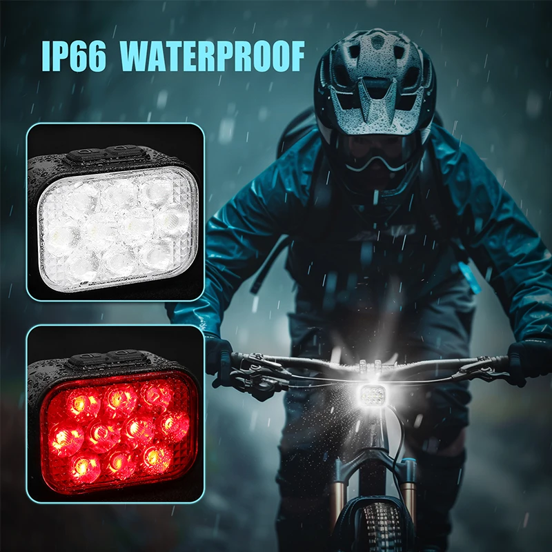 BUCKLOS Luci per bicicletta 10 LED Luci posteriori anteriori per ciclismo notturno 1100/350mAh Lampade per bici impermeabili Tipo-c Luce per bici ricaricabile - immagine 6
