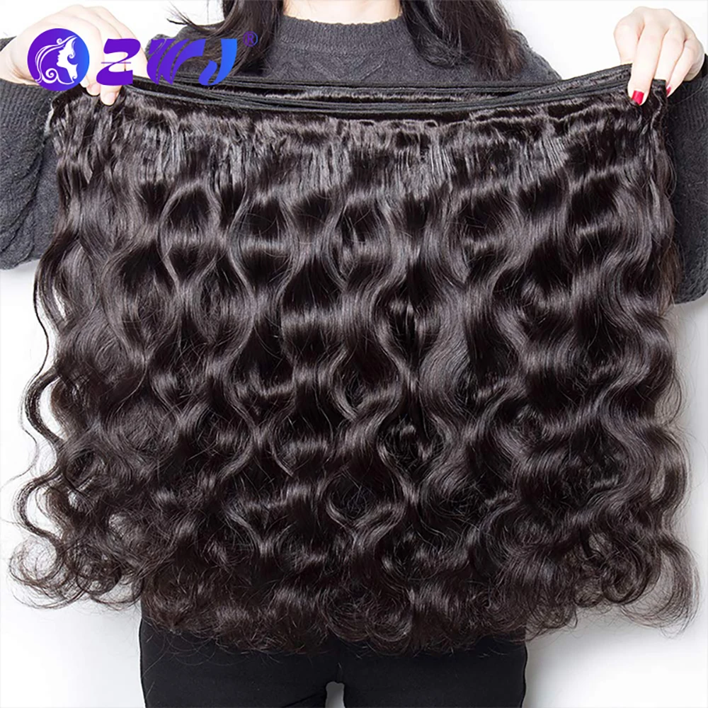 ZWJ Body Wave Bundles Human Hair 3 Bundles Brazilian Weaving Virgin Hair Natural Color 16-28 Inch 100% Human Hair Extensions